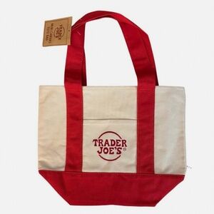 TRADER JOES Mini Canvas Tote Bag Limited Edition! Christmas 2025 Red NWT